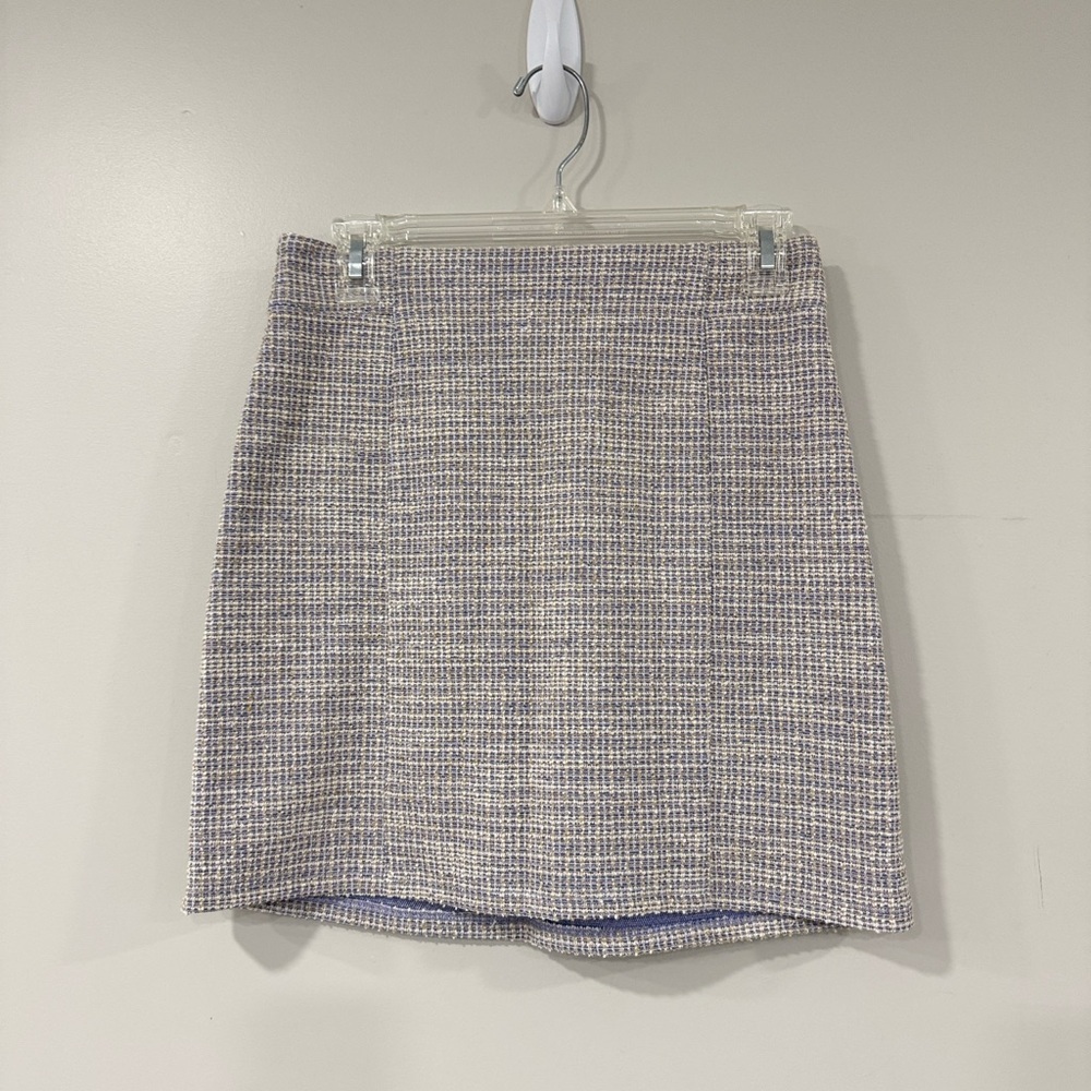 Skies Are Blue Tweed Pencil Skirt in Cream and Blue Size Small Petite